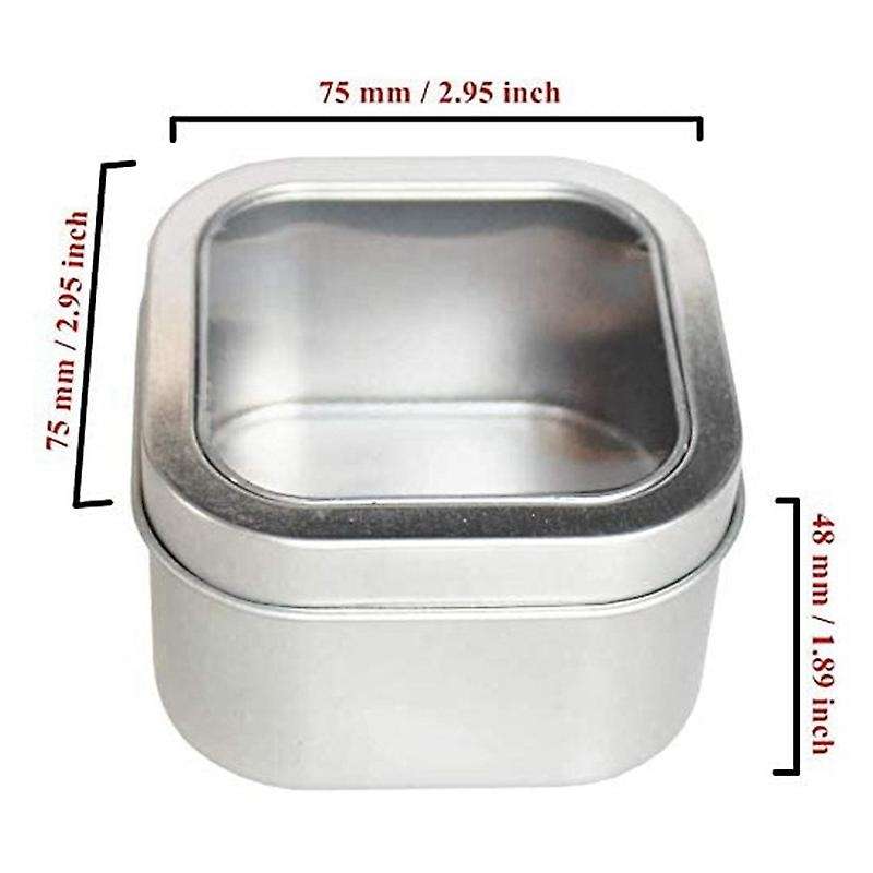 Square Metal Tins with Window Lids,15-pack Empty Square Silver Tins