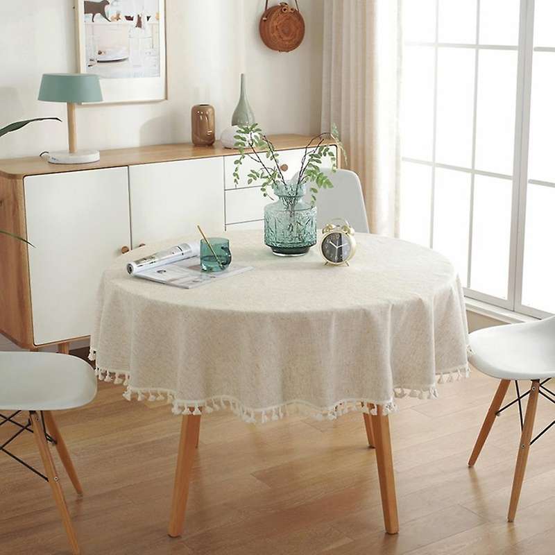 Pure-colored Tablecloth White Tassel Decoration Linen Table Cover