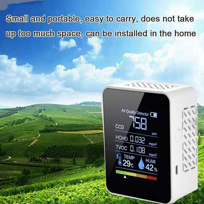 5 In 1 Air Quality Monitor Co2 Meter Digital Temperature Black