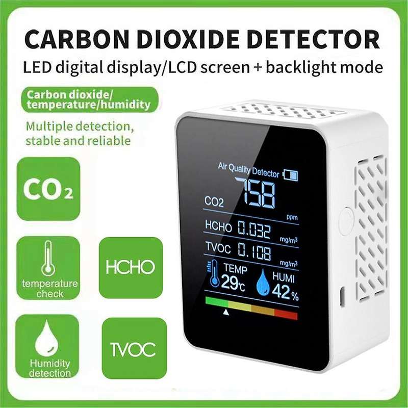 5 In 1 Air Quality Monitor Co2 Meter Digital Temperature Black