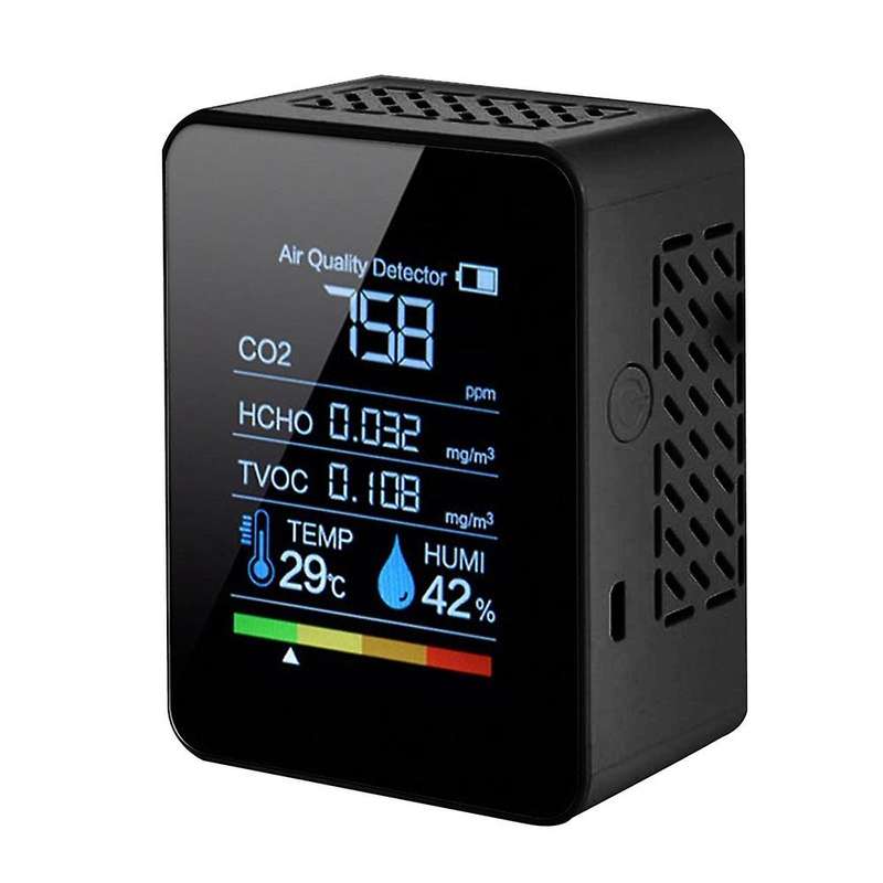 5 In 1 Air Quality Monitor Co2 Meter Digital Temperature Black