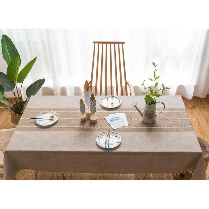 Square Tablecloth Embroidery Farmhouse Style Linen Fabric Tablecloth