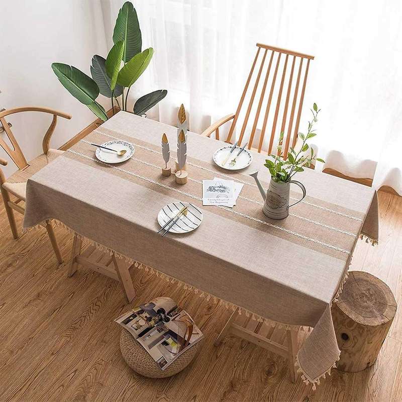 Square Tablecloth Embroidery Farmhouse Style Linen Fabric Tablecloth