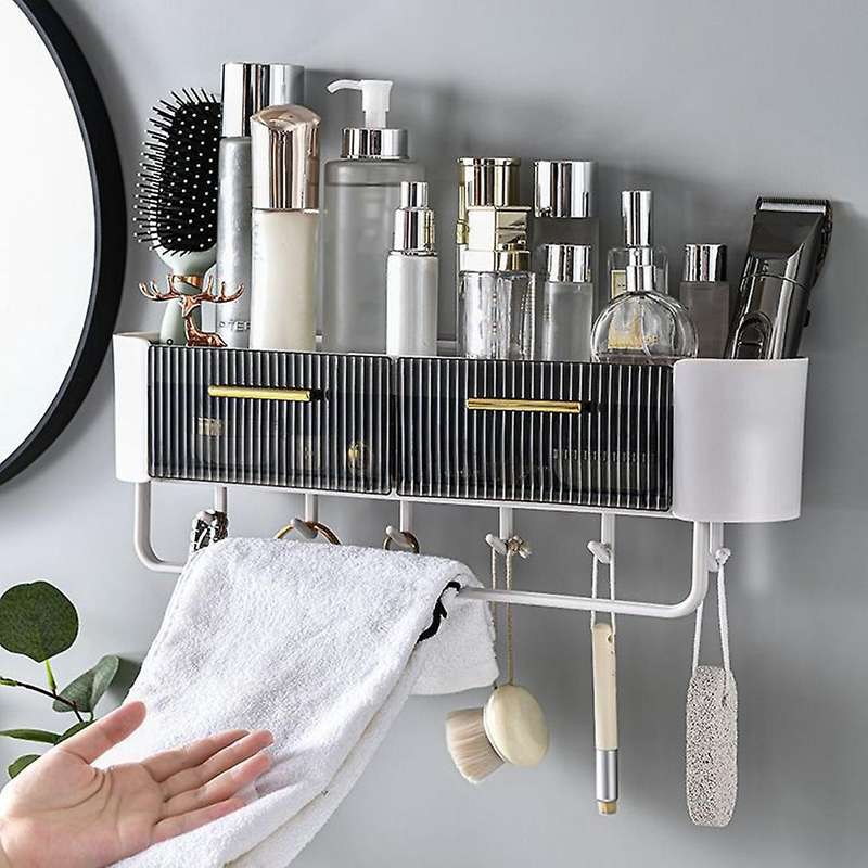 Storage Shelf with Towel Rack Organizer for Home Bathroom Gray