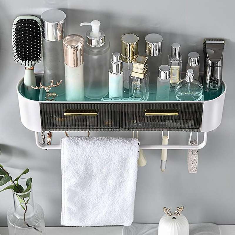 Storage Shelf with Towel Rack Organizer for Home Bathroom Gray