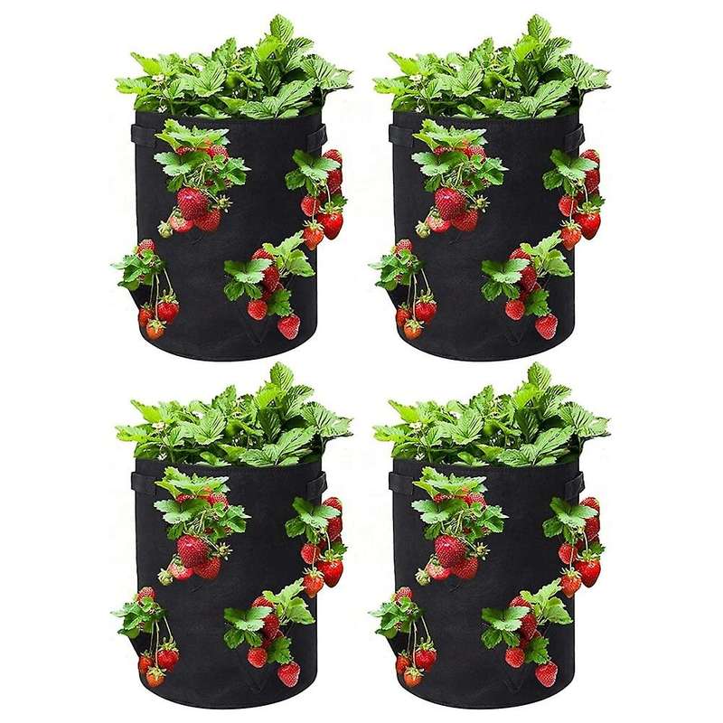 Strawberry Planter, Strawberry Grow Bags 4 Pack 10 Gallon with 8 Side