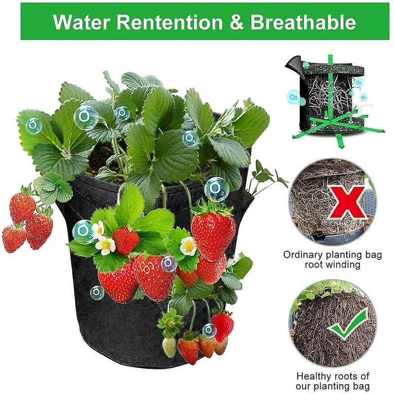 Strawberry Planter, Strawberry Grow Bags 4 Pack 10 Gallon with 8 Side