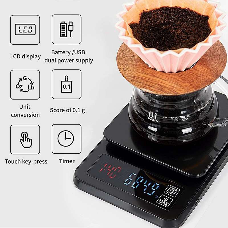 Kitchen Coffee Scale with Timer 5kg/0.1g with Touch Screen Display
