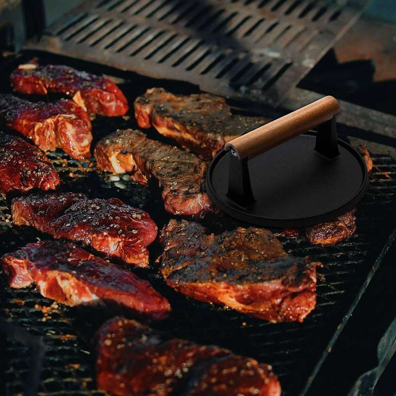 Handle Steak Plate Meat Press Bbq Cast Iron Grill Bbq Tool Cast Iron