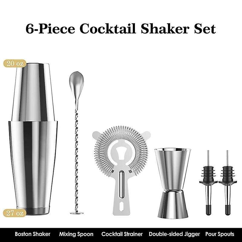 Cocktail Shaker Set,with Strainer, 6-piece Stainless Steel Bar Set