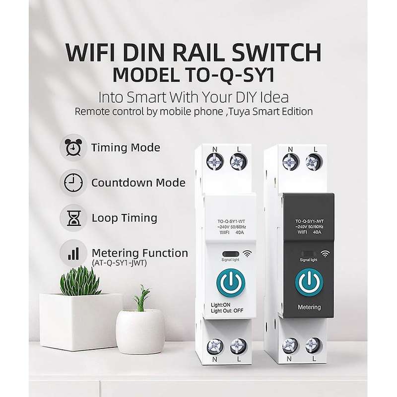 40a Tuya Single Phase Din Rail Wifi Meter Kwh ,white No Metering