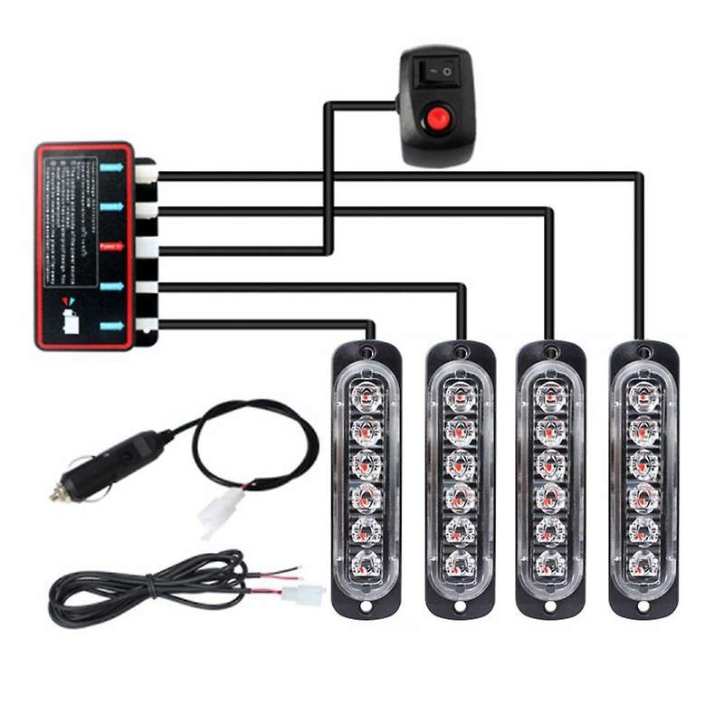 4pcs 6led Stroboscopes 12v Strobe Light 4 In 1(white-yellow Light)