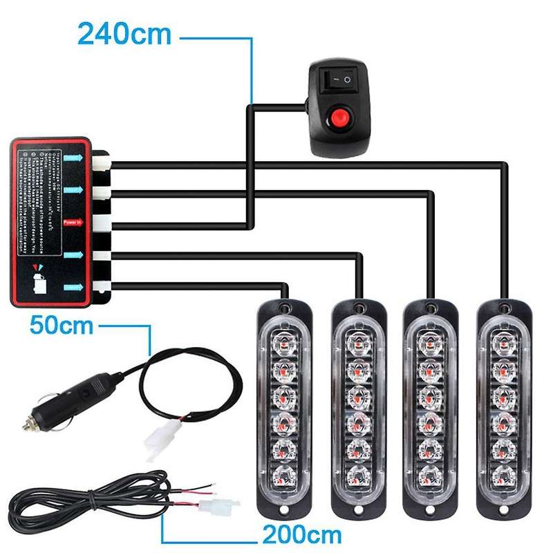 4pcs 6led Stroboscopes 12v Strobe Light 4 In 1(white-yellow Light)