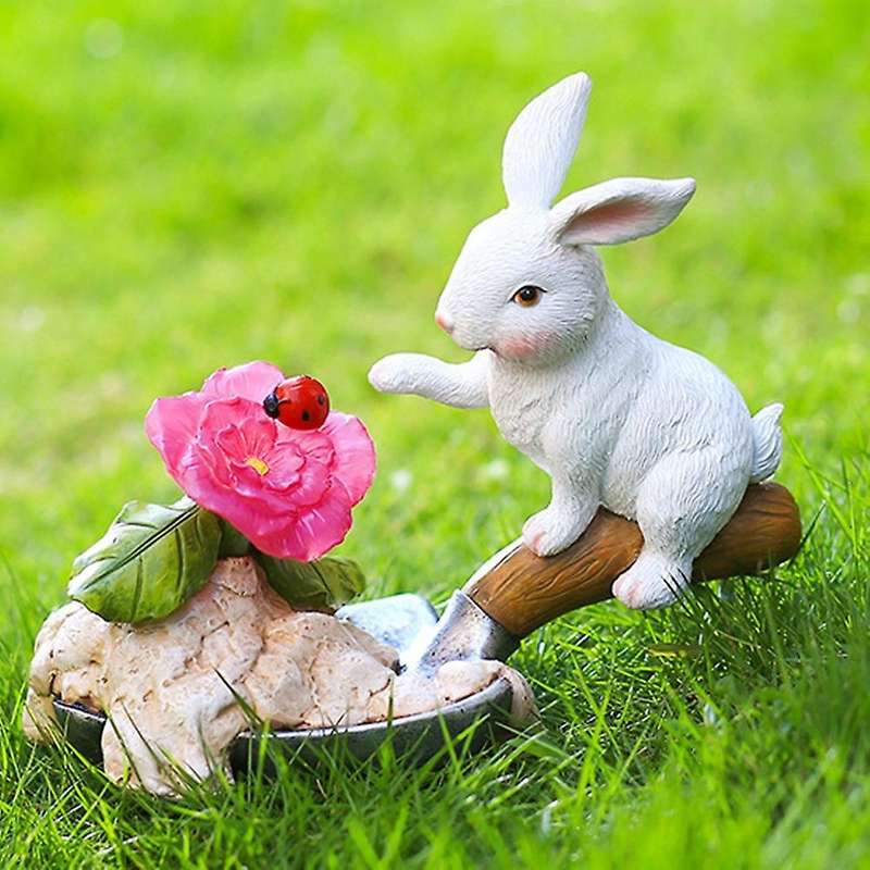 Cute Rabbit Solar Lamp Villa Outdoor Solar Rabbit Lawn Garden(white)