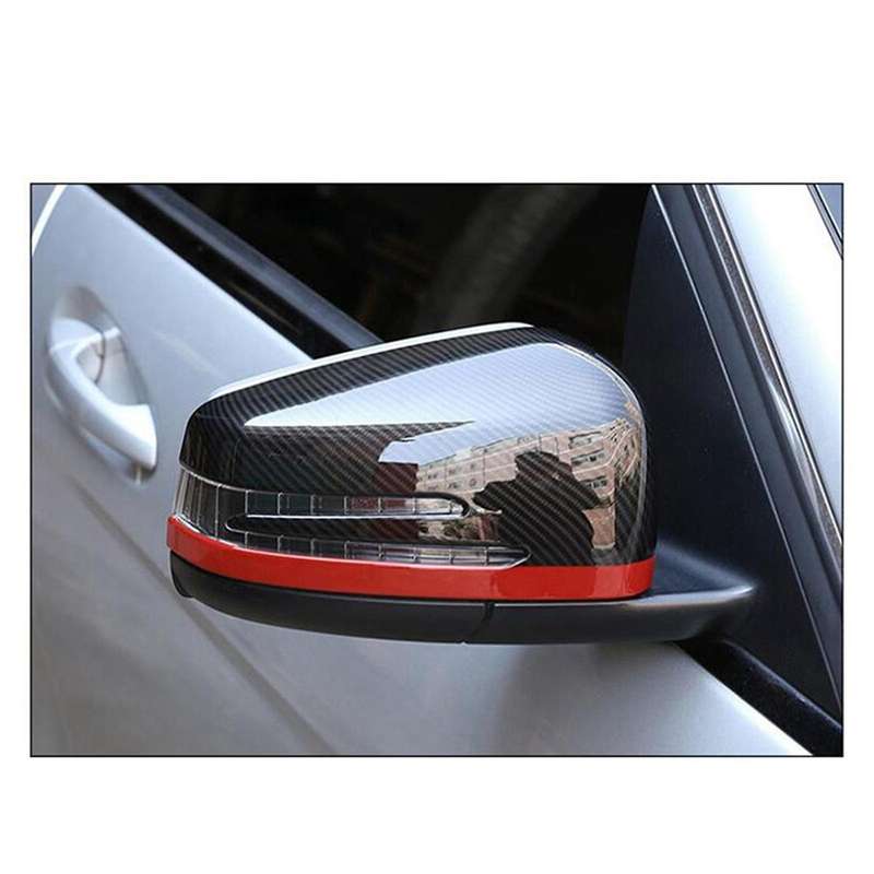 2x Car Rearview Side Mirrors Cover Cap Carbon Fibe + Red