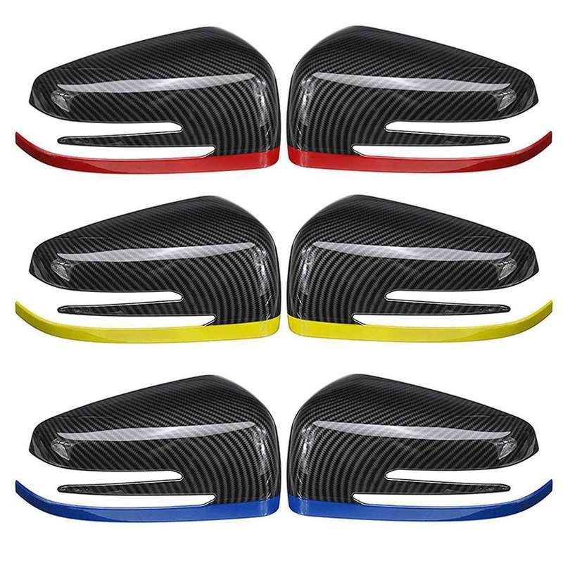 2x Car Rearview Side Mirrors Cover Cap Carbon Fibe + Red