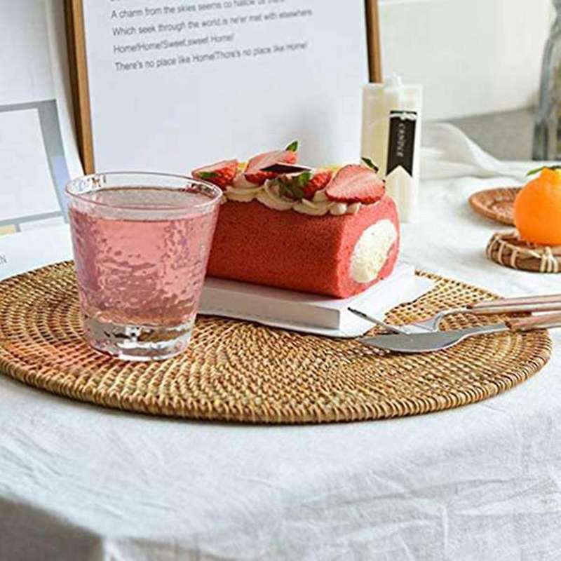 2 Pcs Handwoven Rattan Placemats,wicker Table Mats, for Dinner Table