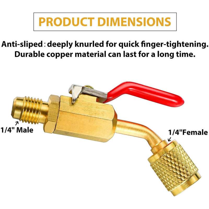 Air Conditioning Refrigerant Angled Compact Ball Valve 1/4 Inch