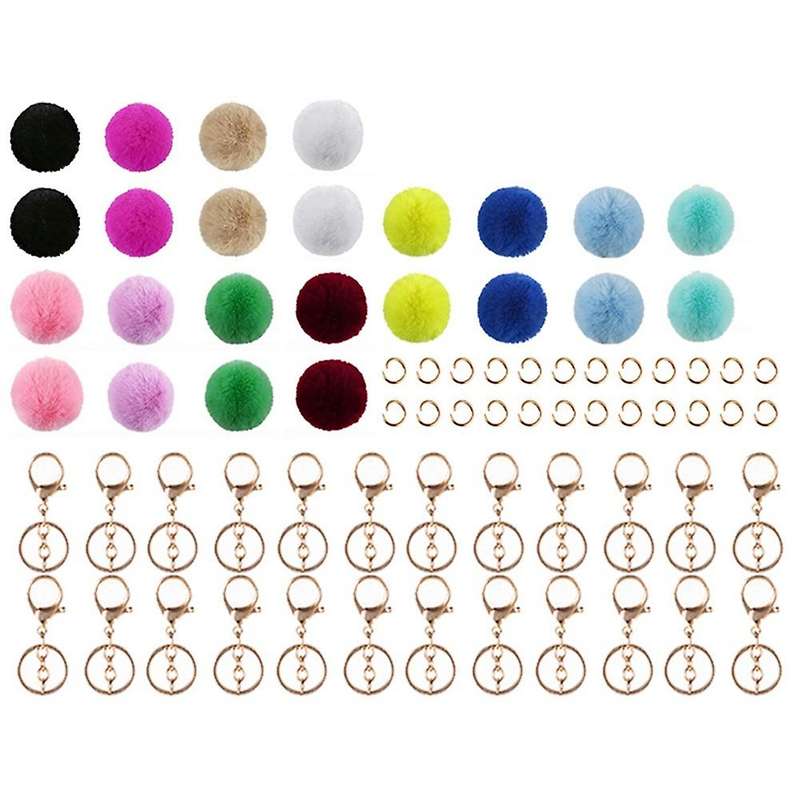 144pcs Diy Pom Poms Keychains,with Keyring,jump Ring and Pompoms