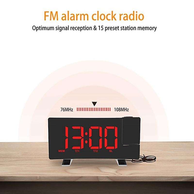 Led Digital Alarm Clock Fm Radio Time Projector for Bedroom Bedside