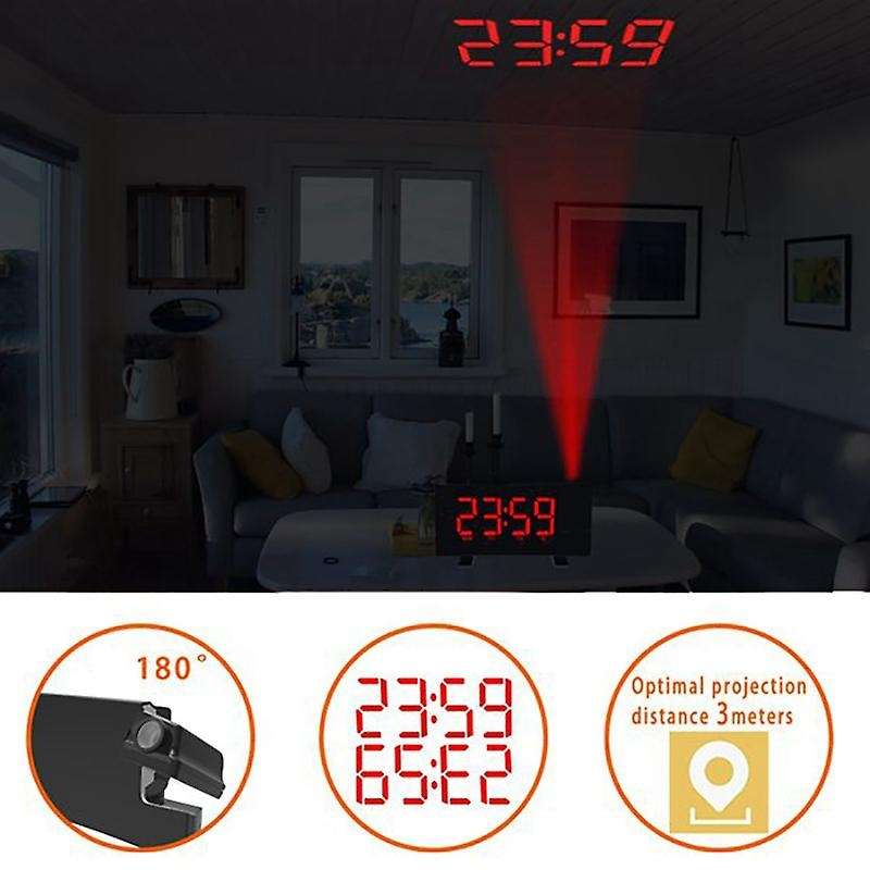 Led Digital Alarm Clock Fm Radio Time Projector for Bedroom Bedside