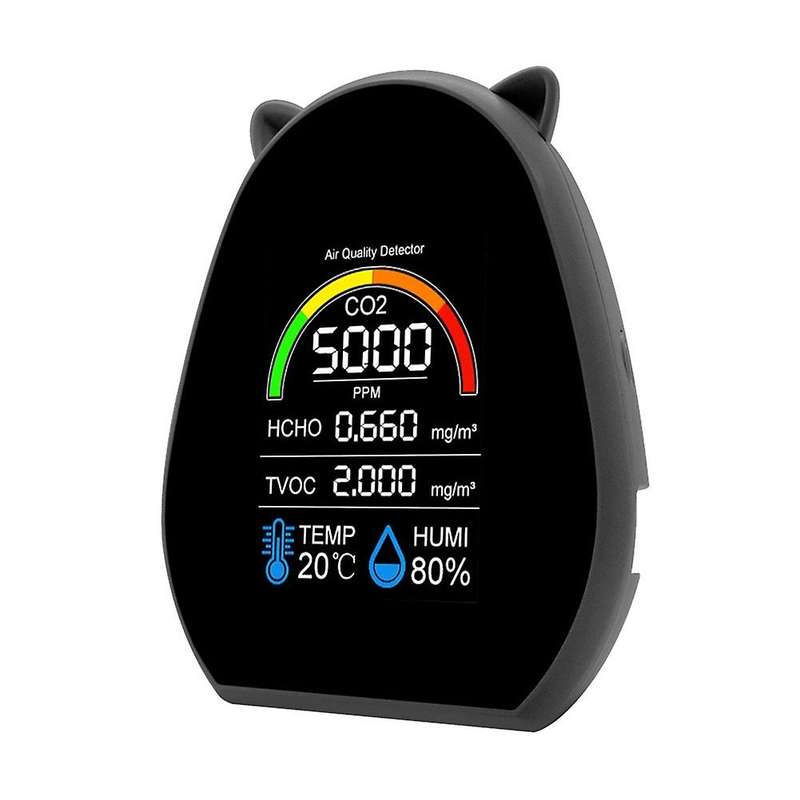 5in1 Air Quality Detector Co2 Meter with Carbon Dioxide Hcho Black