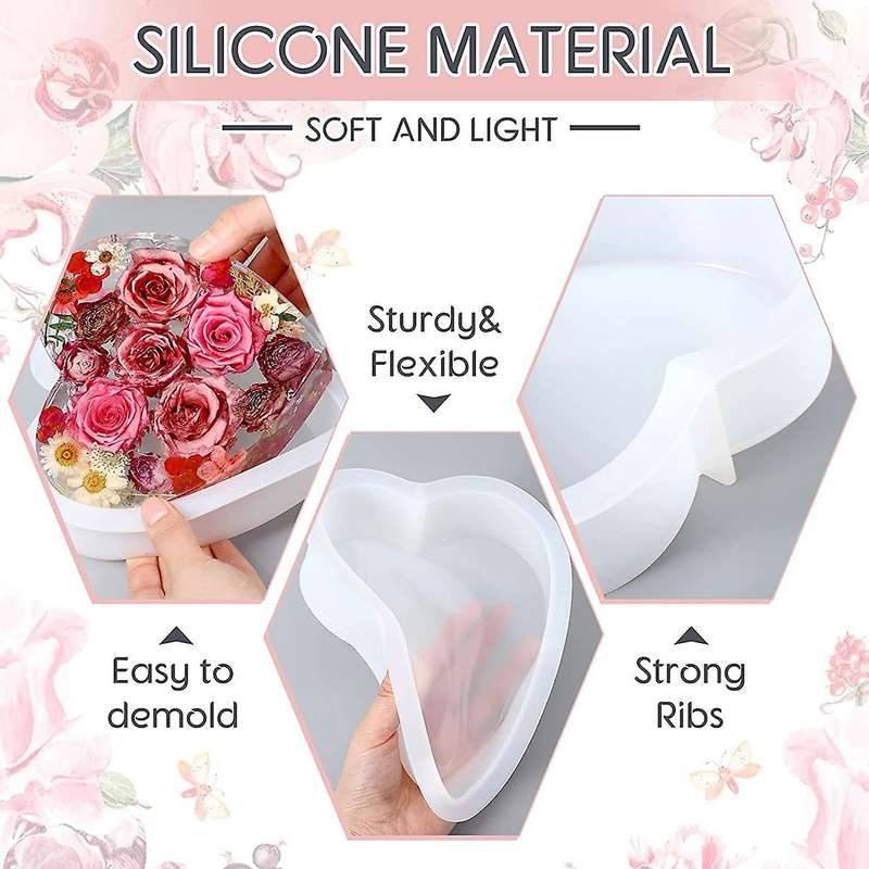 3 Pcs Molds for Resin Deep Square/hexagon Heart/ Bookends Resin Mold