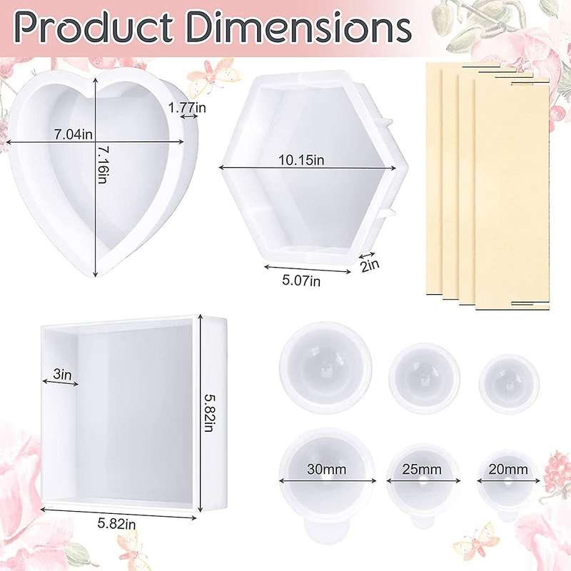 3 Pcs Molds for Resin Deep Square/hexagon Heart/ Bookends Resin Mold