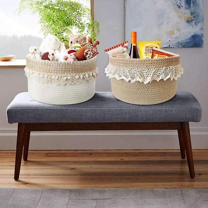 Baskets with Lace Rope Woven Storage Baskets for Baby Toys, B