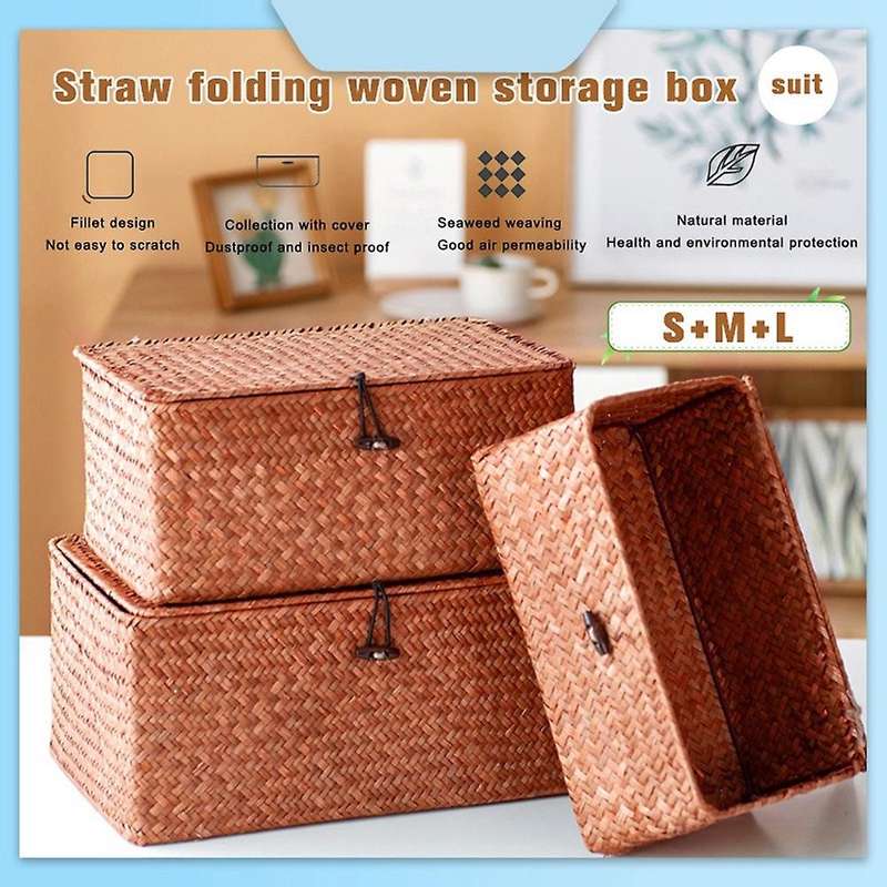 3in1 Seagrass Rattan Basket Sea Grass Handmade Retro Woven