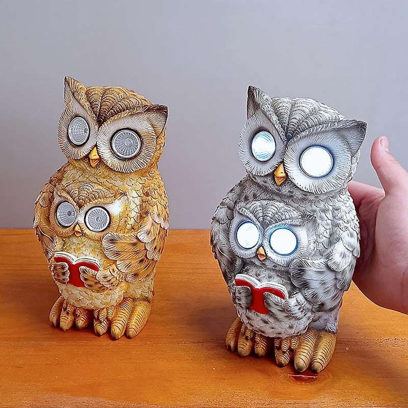 Owl Solar Light Owl Resin Statues Modern Owl Shape Light Ornaments A