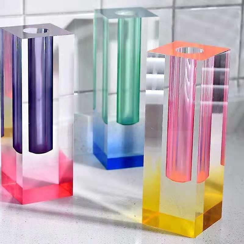 Rainbow Color Bud Vase Tabletop Glass Vases Acrylic Crystal Green