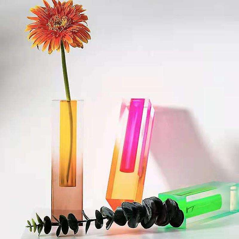 Rainbow Color Bud Vase Tabletop Glass Vases Acrylic Crystal Green
