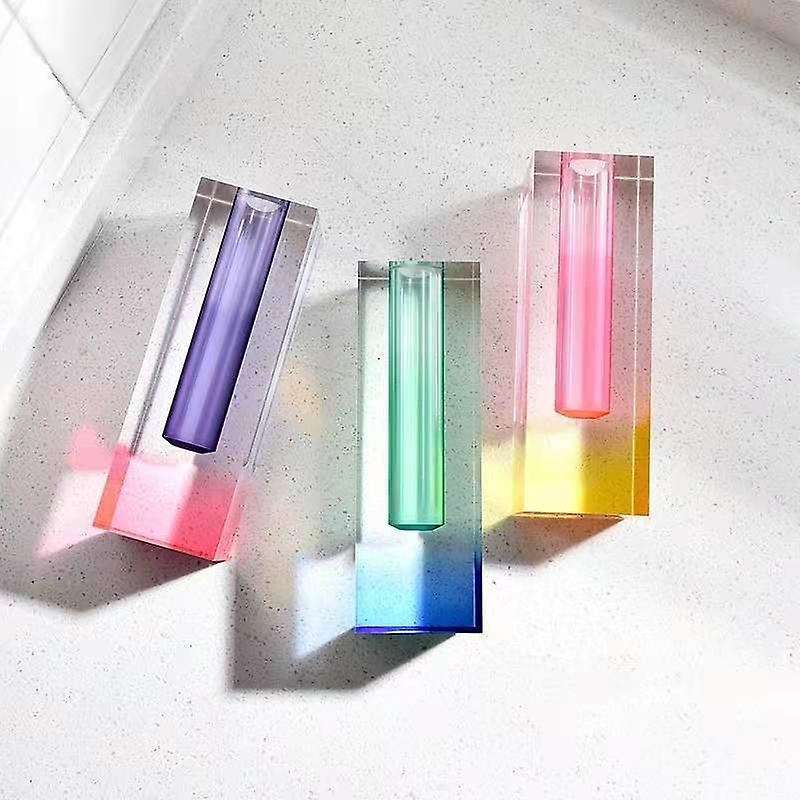 Rainbow Color Bud Vase Tabletop Glass Vases Acrylic Crystal Green