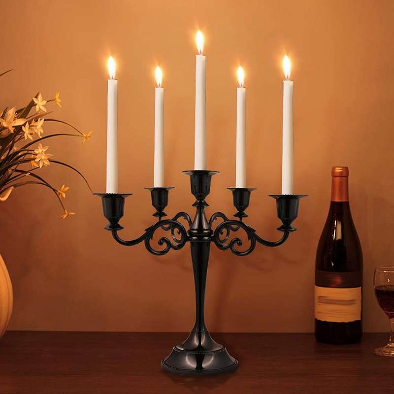 Black Metal Candelabra with 5 Arms for Home Decor Christmas Church
