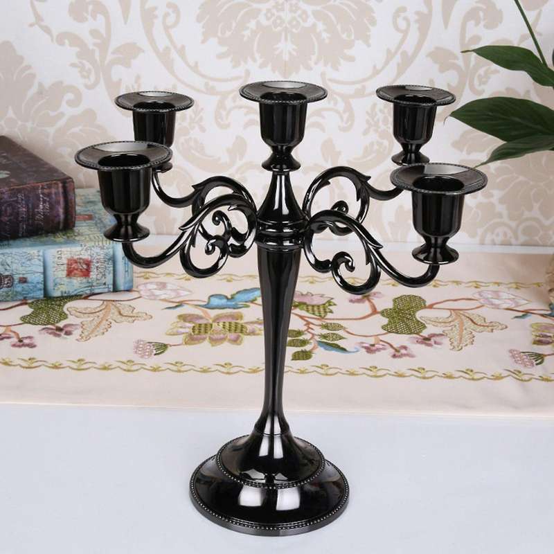 Black Metal Candelabra with 5 Arms for Home Decor Christmas Church