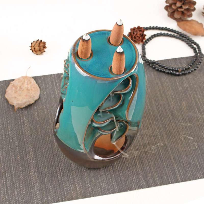 Three Sides Backflow Incense Burner Ceramic Censer Holder for Home