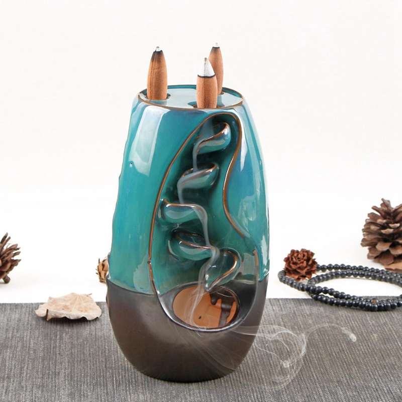 Three Sides Backflow Incense Burner Ceramic Censer Holder for Home