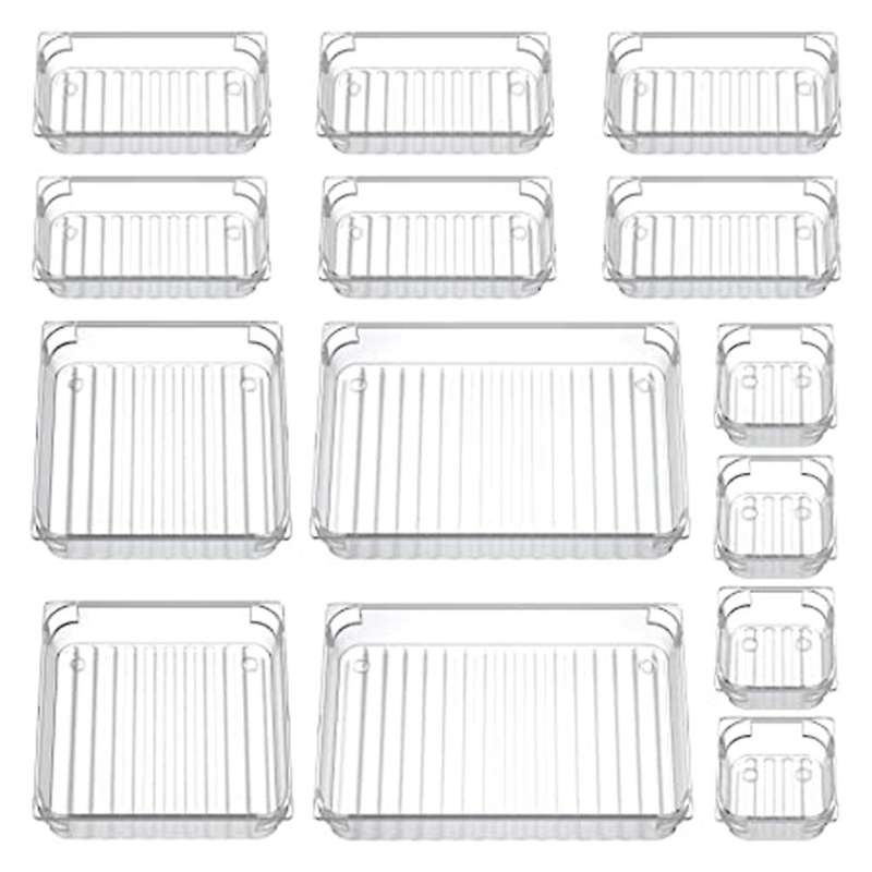 14 Desk Drawer Organiser Trays, Clear Vanity Drawer Dividers