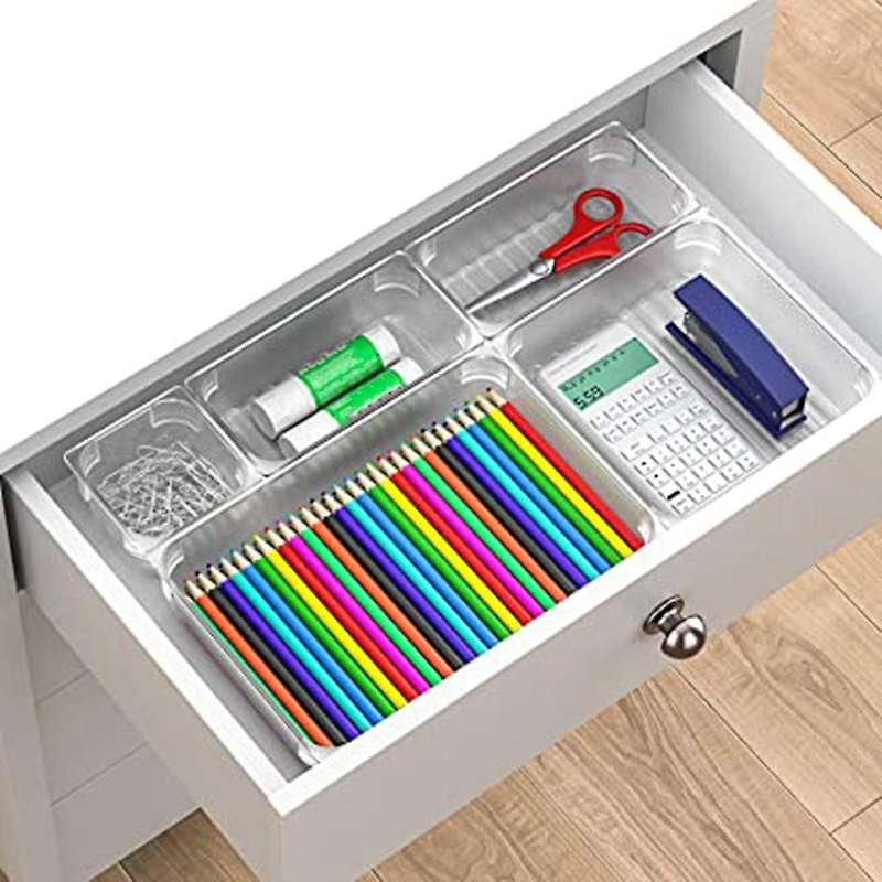14 Desk Drawer Organiser Trays, Clear Vanity Drawer Dividers