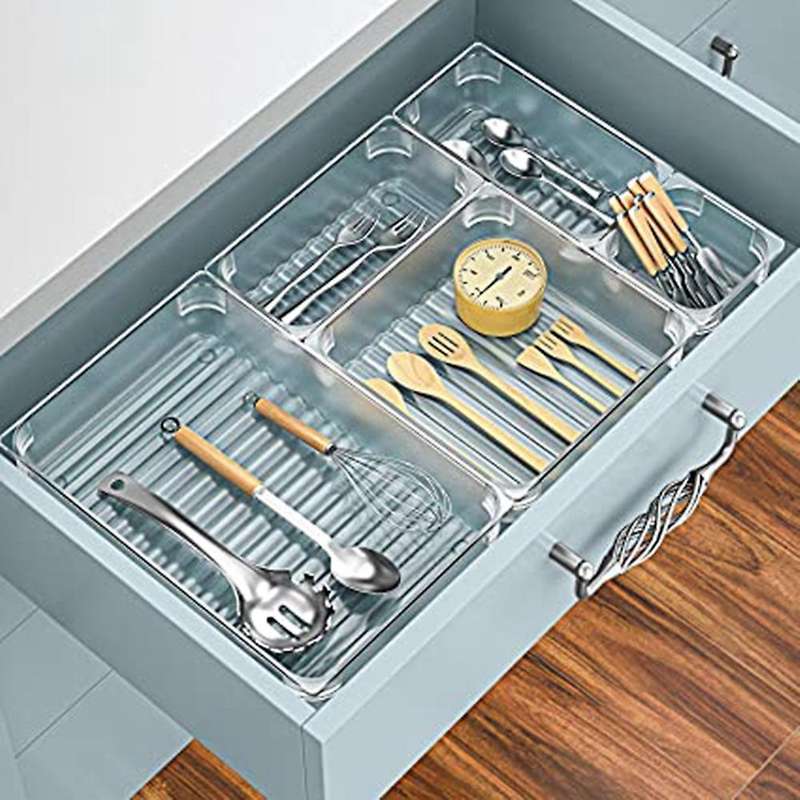 14 Desk Drawer Organiser Trays, Clear Vanity Drawer Dividers