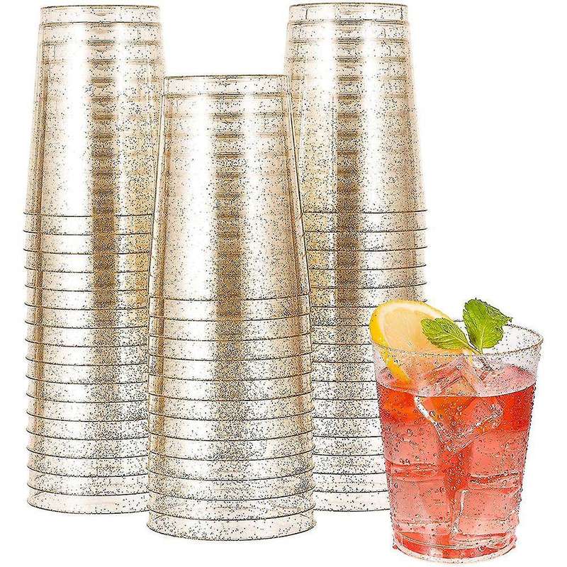 Gold Glitter Plastic Drink Cups for Champagne Cocktail Dessert