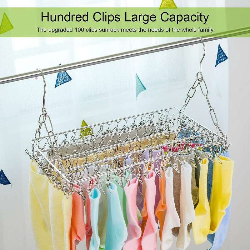 Multifunctional Clothes Drying Rack, 100 Clips Stainless Steel