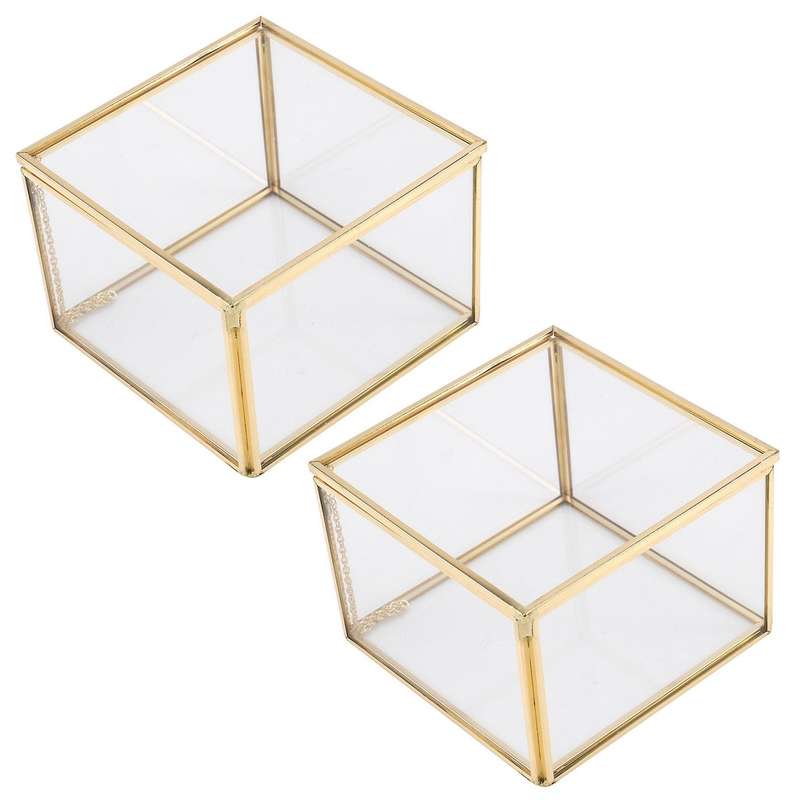 2x Square Opening Glass Geometry Garden Jewelry Boxs