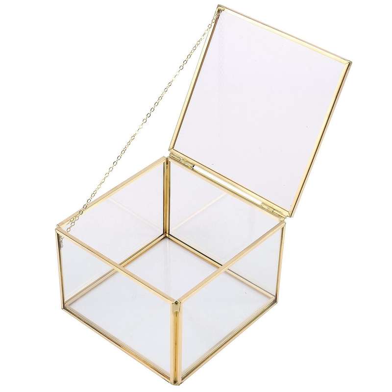 2x Square Opening Glass Geometry Garden Jewelry Boxs