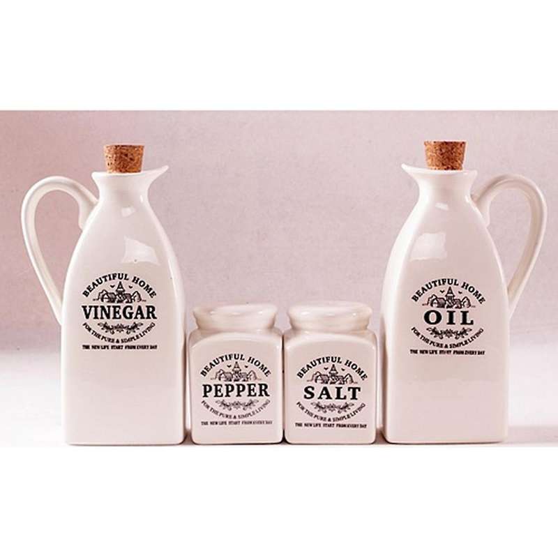 4pcs Ceramic Spice Jar with Wooden Cork Kitchen Condiment Bottle