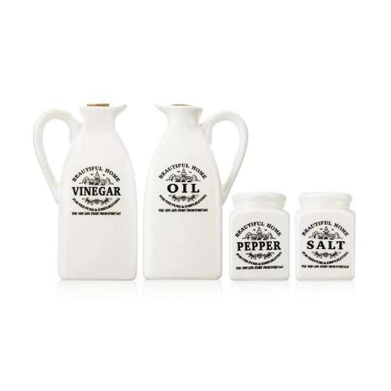 4pcs Ceramic Spice Jar with Wooden Cork Kitchen Condiment Bottle