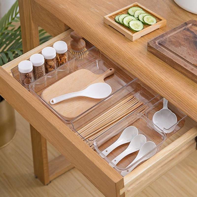 6pcs Transparent Drawer Storage Box Uncovered Compartment