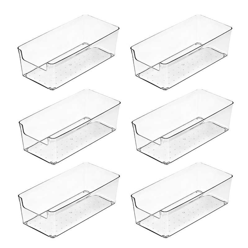 6pcs Transparent Drawer Storage Box Uncovered Compartment
