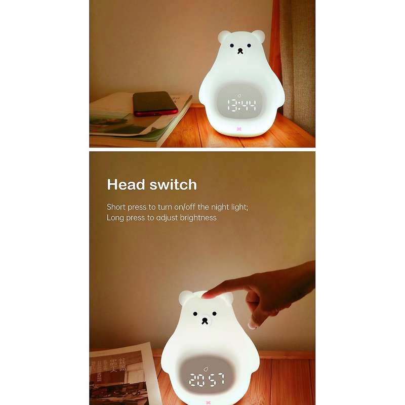 Cute Child Alarm Clock Silicone Bear Led Night Light Digital Clock